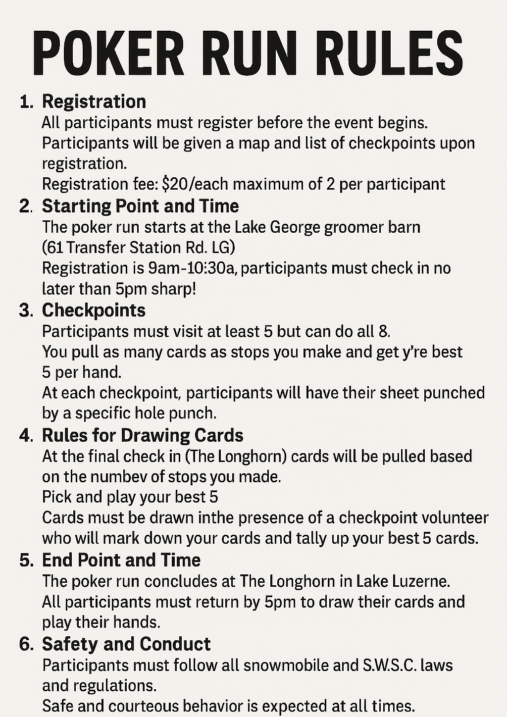 S.W.S.C. Annual fundraising Poker Run